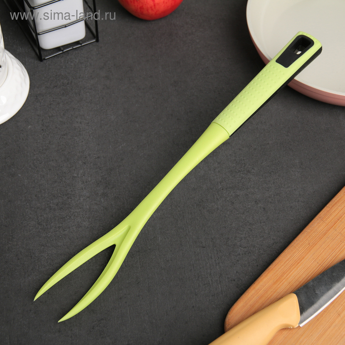 Вилка для мяса Доляна «Трава», 34 см, цвет зелёный - Фото 1