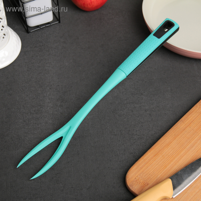Вилка для мяса Доляна «Озеро», 34 см, цвет бирюзовый - Фото 1