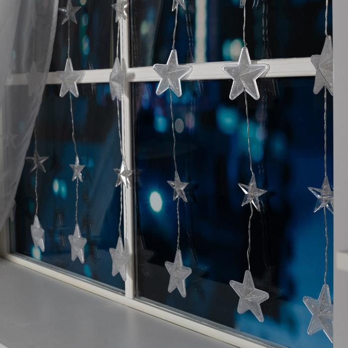 Гирлянда «Бахрома» 2.4 × 0.9 м с насадками «Звёздочки», IP20, прозрачная нить, 186 LED, свечение белое, 8 режимов, 220 В - фото 1911400912