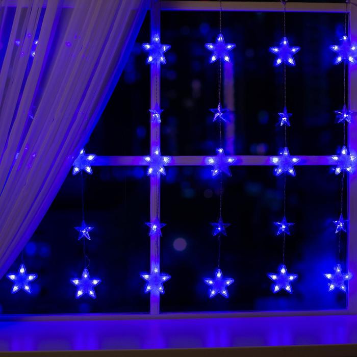 Гирлянда «Бахрома» 2.4 × 0.9 м с насадками «Звёздочки», IP20, прозрачная нить, 186 LED, свечение синее, 8 режимов, 220 В - фото 1912256824