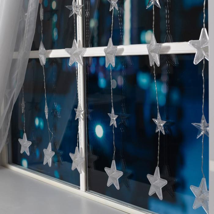 Гирлянда «Бахрома» 2.4 × 0.9 м с насадками «Звёздочки», IP20, прозрачная нить, 186 LED, свечение синее, 8 режимов, 220 В - фото 1912256827