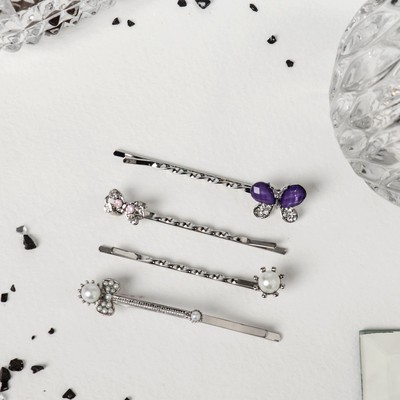 Невидимка для волос "Кварта" (набор 4 шт) бабочка 5 см, 4,5 см