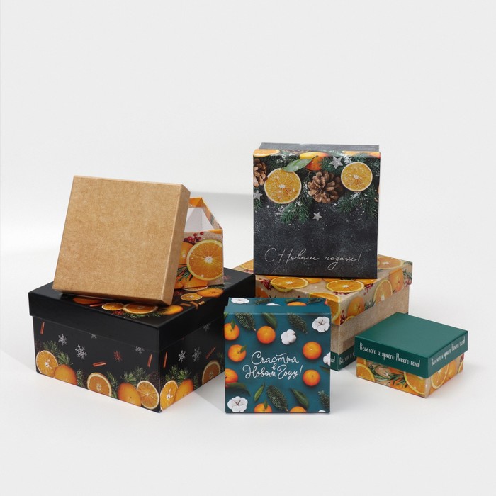 Набор подарочных коробок 6 в 1 «Мандариновый», 10 х 10 х 6 - 20 х 20 х 11 см , Новый год