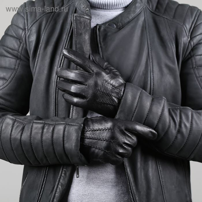 Перчатки мужские, размер 11,5, длина 24 см, подклад шерсть, цвет чёрный - Фото 1