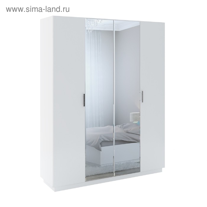 Шкаф с зеркалом четырехдверный Тиффани 510х1800х2280 Белый текстурный - Фото 1