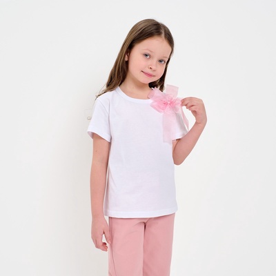 Футболка для девочки KAFTAN «Бантик», белая, розовая, размер 28, рост 86-92 см