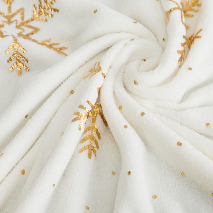 Плед Этель «Золотые снежинки», белый, 150х200 см, корал-флис - фото 1899724133