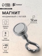 Магнит неодимовый TORSO с петлёй для авто, d=12 мм, сцепление 3 кг - Фото 1