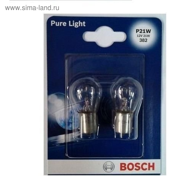 Лампа автомобильная Bosch, P21W, 12 В, 21 Вт, набор 2 шт, 1987301017 - Фото 1