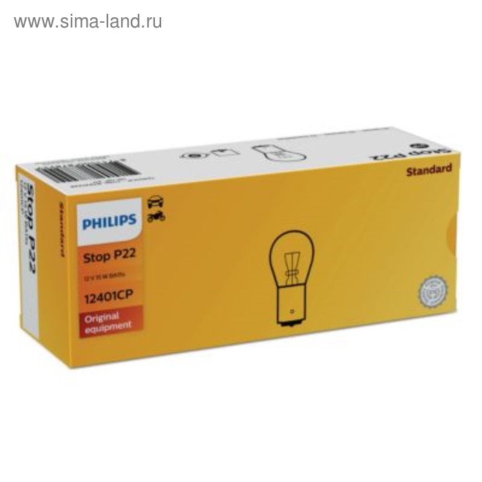Лампа автомобильная Philips Stop P22, P22, 12 В, 15 Вт, 12401CP - Фото 1