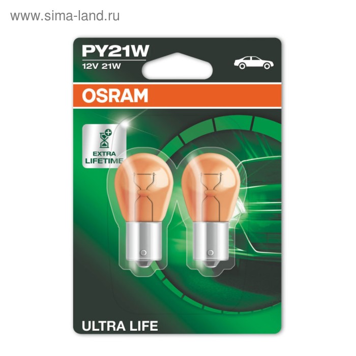 Лампа автомобильная Osram Ultra Life, PY21W, 12 В, 21 Вт, 7507ULT - Фото 1