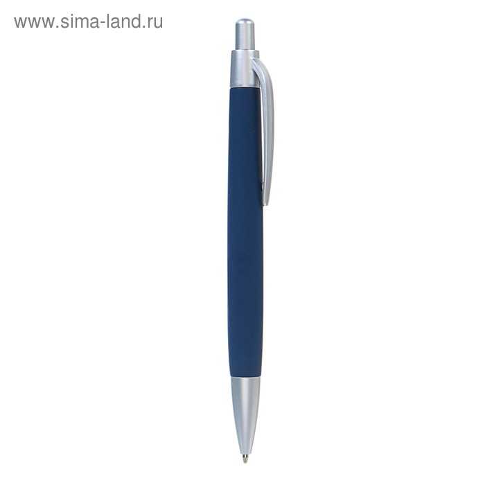 Ручка шариковая автоматическая,стержень синий 0,7мм,ЛОГО корпус Softach ТЕМНО-СИНЯЯ - Фото 1