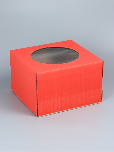 Коробка для торта, с окном, красный, 30×30×19 см