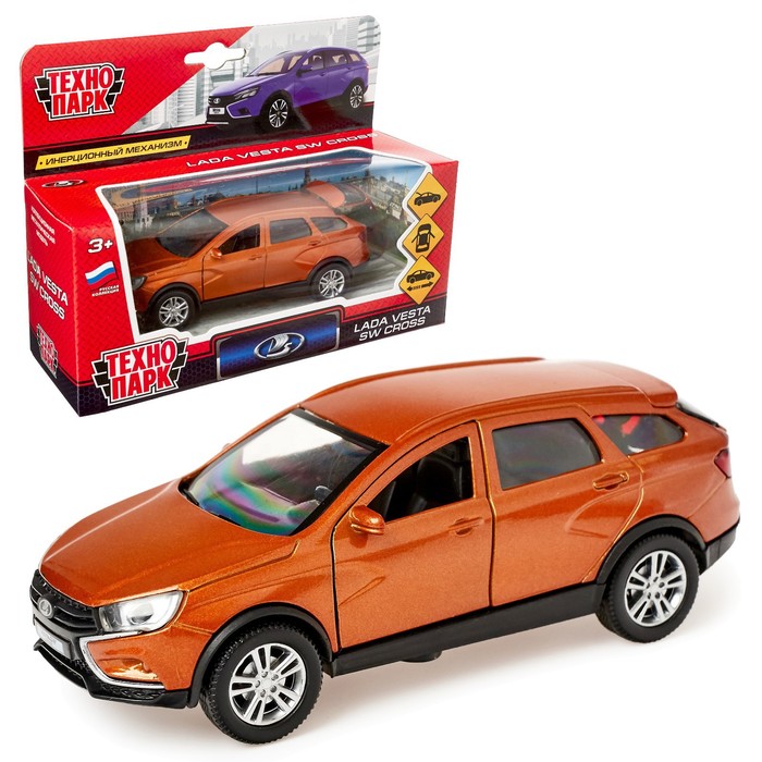 Машина металлическая Lada Vesta SW Cross 12 см, открывающиеся двери, инерционная, цвет золотой
