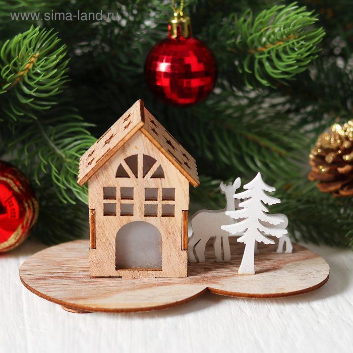 Новогодний декор с подсветкой «Праздничный домик» 7 × 11,5 × 8,7 см