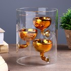 Подсвечник стекло на 3 свечи "Цилиндр с чашами" прозрачный с золотом 15х11,8х11,8 см - фото 3748122