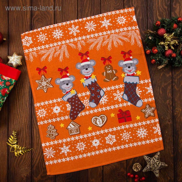 Полотенце Экономь и Я «Новогодние шалости» вид 2, размер 45х60 см, цвет оранжевый, хлопок - Фото 1