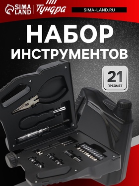 Набор инструментов ТУНДРА, подарочный пластиковый кейс «Канистра», 21 предмет  (артикул 4506459)  большой выбор товаров оптом и в розницу по низким ценам с доставкой