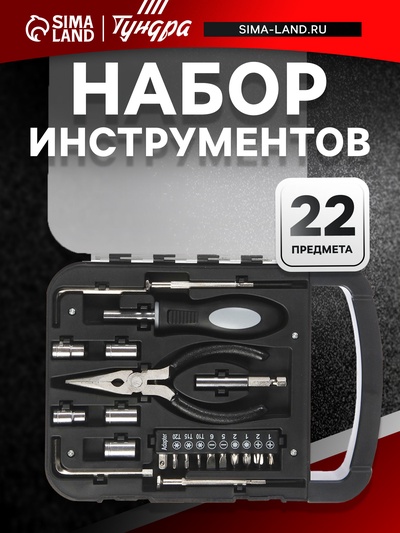 Набор инструментов ТУНДРА, пластиковый кейс, 22 предмета