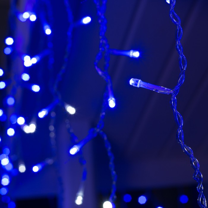 Гирлянда «Бахрома» 3 × 0.6 м, IP44, УМС, прозрачная нить, 160 LED, свечение синее, мерцание белым, 220 В - фото 1909978499