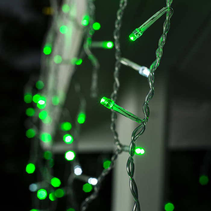 Гирлянда «Бахрома» 3 × 0.6 м, IP44, УМС, прозрачная нить, 160 LED, свечение зелёное, мерцание белым, 220 В - фото 1905597867