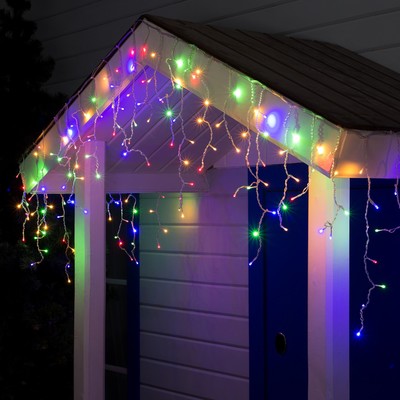 Гирлянда «Бахрома» 3×0.6 м, IP44, УМС, прозрачная нить, 160 SMD-LED, свечение мульти, 220 В