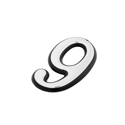 Цифра дверная 9, пластиковая, цвет хром, клеевая основа
