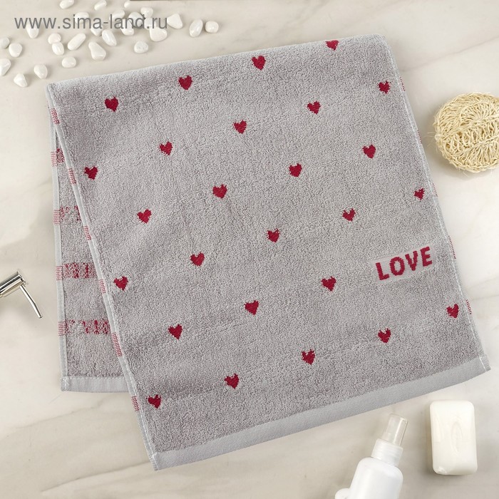 Полотенце Экономь и Я "Love" цв. серый, 35*75 см,100% хлопок - Фото 1