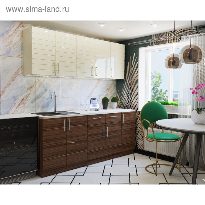 Кухонный гарнитур «Модерн», 2000 × 600мм, цвет жемчуг глянец / сосна глянец / корпус белый