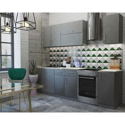 Кухонный гарнитур «Лофт», 2000 × 600 мм, цвет штукатурка серая / корпус серый