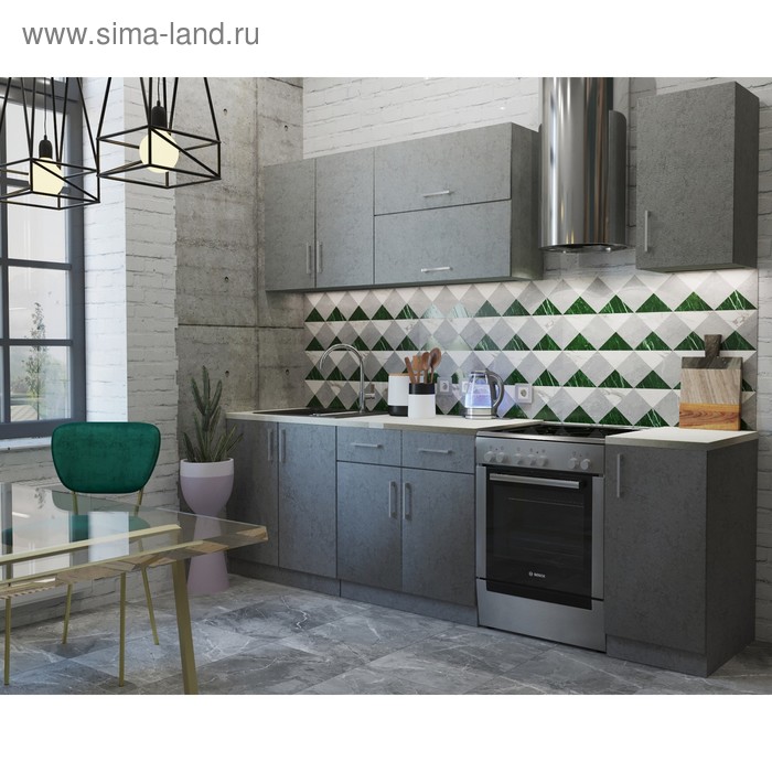 Кухонный гарнитур «Лофт», 2000 × 600 мм, цвет штукатурка серая / корпус серый - Фото 1