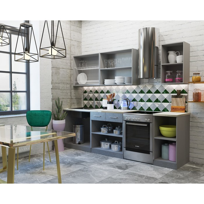 Кухонный гарнитур «Лофт», 2000 × 600 мм, цвет штукатурка серая / корпус серый - фото 1883493083