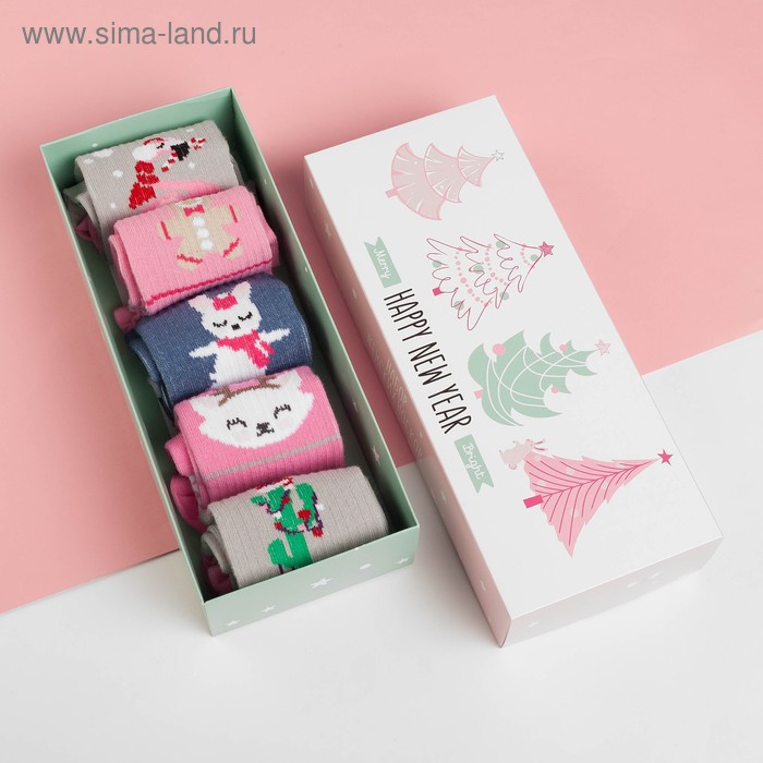 Набор женских носков "С Новым Годом" р. 36-40 (23-25 см), 5 пар - Фото 1