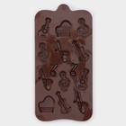 Форма для шоколада Доляна «Музыкальные инструменты», силикон, 21.5×10.5 см, 14 ячеек, коричневая - Фото 3