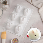 Форма для муссовых десертов и выпечки Доляна «Кролик», 29×17,2×4,3 см, 6 ячеек (8×5,5 см), цвет белый - Фото 1