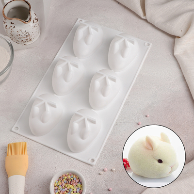 Форма для муссовых десертов и выпечки Доляна «Кролик», 29×17,2×4,3 см, 6 ячеек (8×5,5 см), цвет белый