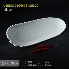 Блюдо сервировочное «Лист», 35×10×2,5 см, керамика, цвет белый 4474464