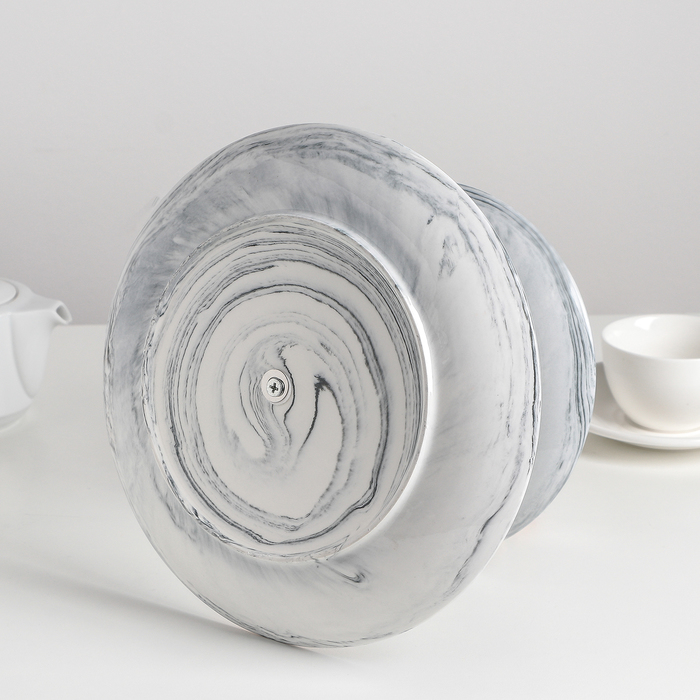 Блюдо керамическое 2-х ярусное «Мрамор», d=20,5/25 см, цвет серый - фото 1886432291