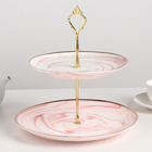 Блюдо керамическое 2-х ярусное «Мрамор», d=20,5/25 см, цвет розовый - фото 7753950