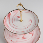Блюдо керамическое 2-х ярусное «Мрамор», d=20,5/25 см, цвет розовый - фото 10753368