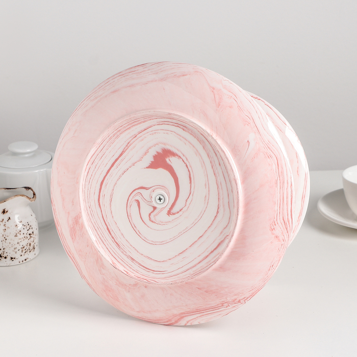 Блюдо керамическое 2-х ярусное «Мрамор», d=20,5/25 см, цвет розовый - фото 1907047737