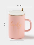 Кружка с крышкой и ложкой «Анабель», 400 мл, керамика, рисунок МИКС - Фото 2