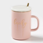 Кружка с крышкой и ложкой «Анабель», 400 мл, керамика, рисунок МИКС - Фото 3