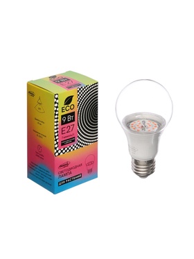 Фитолампа для растений Luazon Lighting, светодиодная, А60, E27, 9 Вт, IP44, 220 В, 270°, мультиспектральная