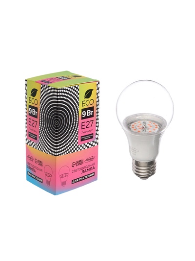 Фитолампа для растений Luazon Lighting, светодиодная, А60, E27, 9 Вт, IP44, 220 В, 270°, мультиспектральная