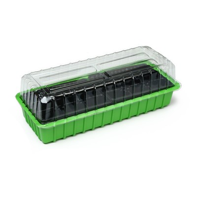 Мини-парник для рассады, 37×16×13 см, 2 вставки, 18 ячеек, пластик, Greengo
