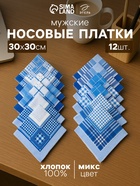 Платки носовые мужские «Этель», 30×30 см, набор 12 шт., голубые, рисунок МИКС, хлопок 100% - Фото 1