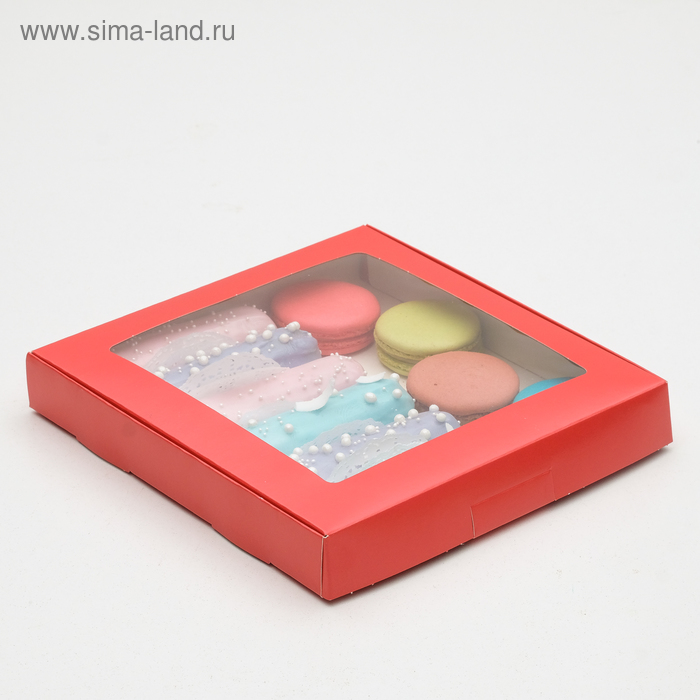 Коробка самосборная с окном UPAK LAND красная, 21 х 21 х 3 см - Фото 1