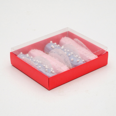 Коробка картонная с прозрачной крышкой , алый, 13 х 16 х 4 см