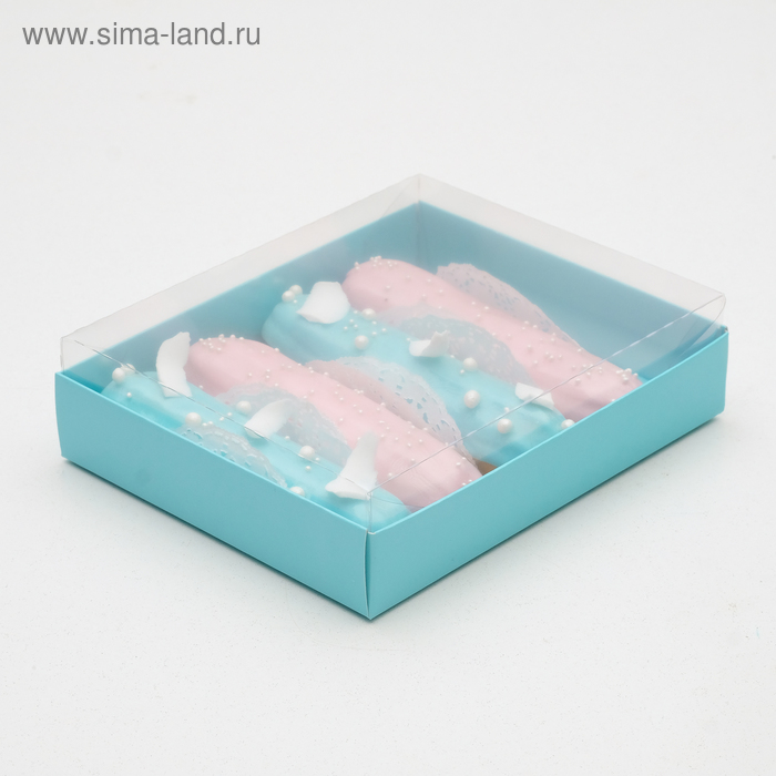 Коробка картонная с прозрачной крышкой, голубой, 13 х 16 х 4 см - Фото 1